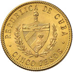 CUBA 5 Pesos 1916 - Fr. 4 AU (g 8,36)