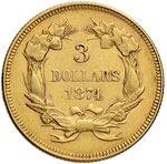 USA 3 Dollari 1874 - Fr. 124 AU (g 5,00) RR