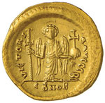 Giustino I (518-527) Solido - Busto elmato ... 