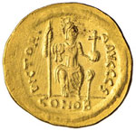 Giustino II (565-578) Solido - Busto elmato ... 