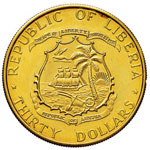 LIBERIA 30 Dollari 1965 - Fr. 4 AU (g 15,12) ... 