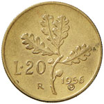 REPUBBLICA ITALIANA 20 Lire 1956 P in incuso ... 