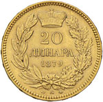 SERBIA Milan IV (1868-1882) 20 Dinari 1879 ... 