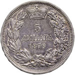 SERBIA Milan IV (1868-1882) 5 Dinari 1879 - ... 