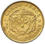 COLOMBIA 5 Pesos 1923 - Fr. 113 AU (g 8,00) ... 