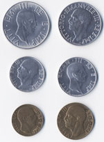 2 Lire, lira, 50 e 20, 10 e 5 Cent. 1941 - ... 