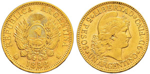 ARGENTINIEN - Republik - 5 Pesos 1888.  8.04 ... 