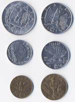 2 Lire, lira, 50 e 20, 10 e 5 Cent. 1941 – ... 