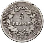 FRANCIA Napoleone (1804-1814) 5 Franchi 1808 ... 