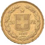 SVIZZERA - 20 Franchi 1893 - AU (g 6,46)