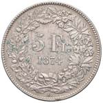  SVIZZERA Confederazione 5 Franchi 1874 B . ... 