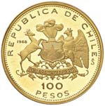 CILE 100 Pesos 1968 - Fr. 59 AU (g 20,12)