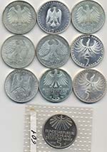 GERMANIA - Lotto di 10 monete da 5 Marchi ... 