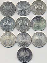 GERMANIA - Lotto di 10 monete da 5 Marchi ... 