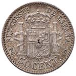 SPAGNA 50 Centavos 1892 - AG (g 2,48)