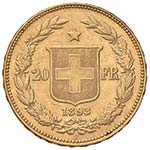SVIZZERA - 20 Franchi 1893 - AU (g 6,46)