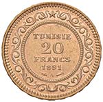 TUNISIA 20 Franchi 1891 ... 