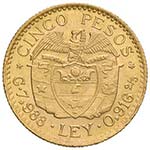 COLOMBIA 5 Pesos 1925 - Fr. 115 AU (g 7,79)