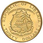 LIBERIA 30 Dollari 1965 - Fr. 4 AU (g 15,00)