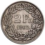 SVIZZERA Confederazione - 2 Franchi 1862 B - ... 