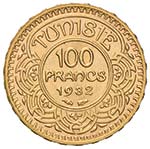 TUNISIA 100 Franchi 1932 - Fr. 14 AU (g 6,56)