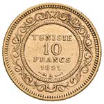 TUNISIA 10 Franchi 1891 - Fr. 13 AU (g 3,22) ... 