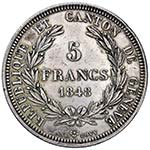SVIZZERA Ginevra 5 Franchi 1848 - KM 137 AG ... 