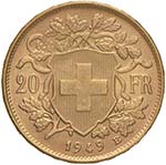 SVIZZERA 20 Francs 1949 - Fr. 499 AU (g 6,46)