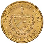 CUBA 5 Pesos 1916 - KM 19; Fr. 4 AU (g 8,39)