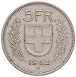 SVIZZERA 5 Franchi 1952 B - KM 40 AG (g ... 