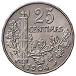 FRANCIA 25 Centimes 1904 - Gad. 364; KM 856 ... 