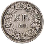 SVIZZERA ½ Franken 1851 A - KM 8; Sch. 20 ... 