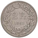 SVIZZERA 2 Franken 1862 B - KM 10a; Sch. 22a ... 