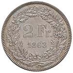 SVIZZERA 2 Franken 1863 B - KM 10a; Sch. 22a ... 