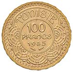 TUNISIA 100 Francs 1935 - Fr. 14 AU (g 6,56)