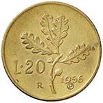 REPUBBLICA ITALIANA 20 Lire 1956 P in incuso ... 