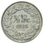 SVIZZERA ½ Franken 1916 A – KM 23; Sch. ... 