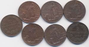 SAVOIA Lotto di sette monete di 2 centesimi 