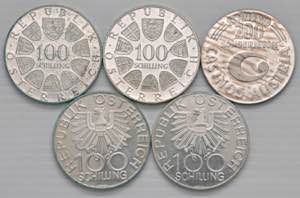 AUSTRIA Repubblica Lotto di cinque monete in ... 