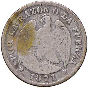 CILE 20 Centavos 1871 - KM 138 AG (g 4,66)