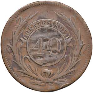 URUGUAY 40 Centesimos 1857 - KM 10 CU (g ... 