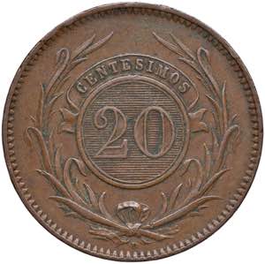 URUGUAY 20 Centesimos 1857 - KM 9 CU (g ... 