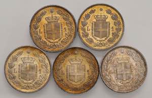 Umberto I (1878-1900) Lotto di cinque pezzi ... 