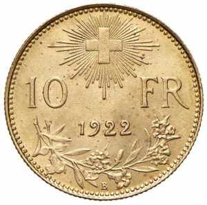SVIZZERA 10 Franchi 1922 - Fr. 504 AU (g ... 