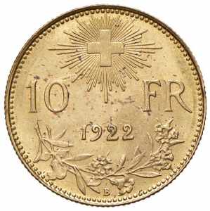 SVIZZERA 10 Franchi 1922 - Fr. 504 AU (g ... 