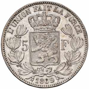  BELGIO Leopoldo II (1865-1909) 5 Franchi ... 