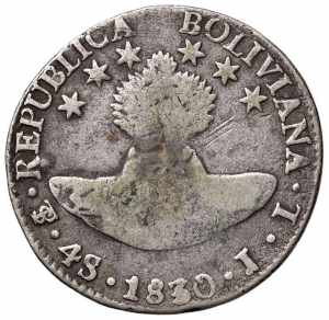  BOLIVIA 4 Soles 1830 - KM 96a AG (g 12,84)