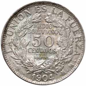  BOLIVIA 50 Centavos 1904 MM - KM 175.1 AG ... 
