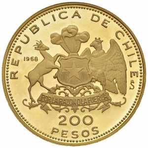 CILE 200 Pesos 1968 - Fr. 58 AU (g 40,33)