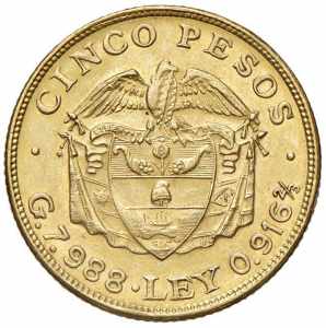  COLOMBIA 5 Pesos 1919 - Fr. 115 AU (g 7,99) ... 